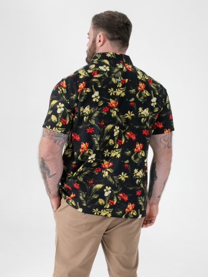 D555 Gordon Hawaiian AOP Cuvan Collar Resort Short Sleeve Black - Hemden - Overhemden Grote Maten Heren