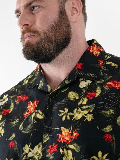 D555 Gordon Hawaiian AOP Cuvan Collar Resort Short Sleeve Black - Hemden - Overhemden Grote Maten Heren