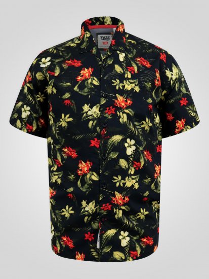 D555 Gordon Hawaiian AOP Cuvan Collar Resort Short Sleeve Black - Hemden - Overhemden Grote Maten Heren