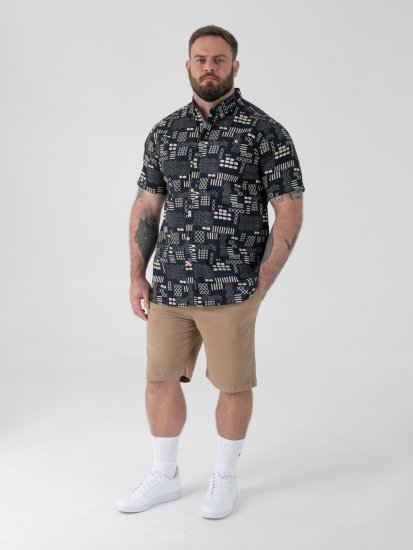D555 Rick Geometric Print Short Sleeve Shirt Navy - Hemden - Overhemden Grote Maten Heren