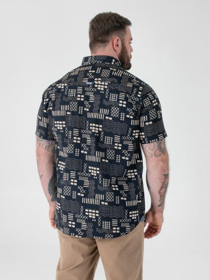 D555 Rick Geometric Print Short Sleeve Shirt Navy - Hemden - Overhemden Grote Maten Heren
