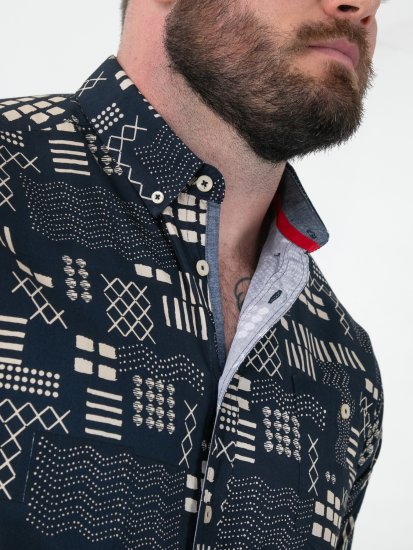 D555 Rick Geometric Print Short Sleeve Shirt Navy - Hemden - Overhemden Grote Maten Heren