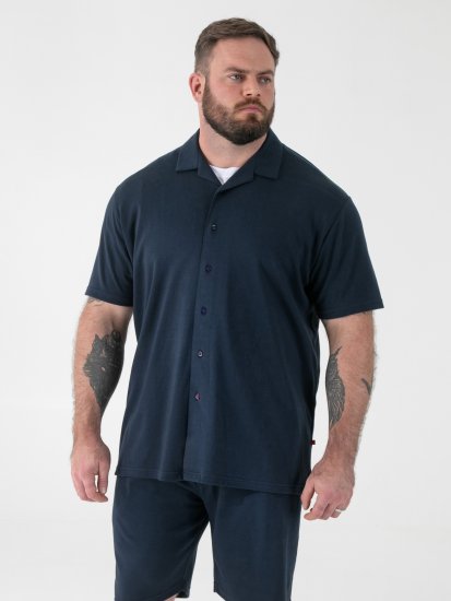 D555 Connor Stretch Cuban Collar Resort Short Sleeve Shirt Navy - Hemden - Overhemden Grote Maten Heren