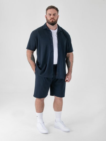 D555 Connor Stretch Cuban Collar Resort Short Sleeve Shirt Navy - Hemden - Overhemden Grote Maten Heren