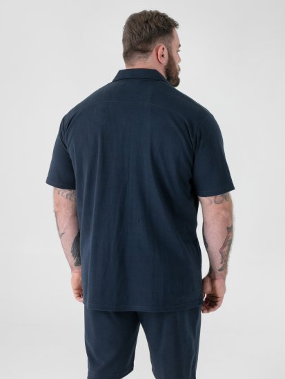 D555 Connor Stretch Cuban Collar Resort Short Sleeve Shirt Navy - Hemden - Overhemden Grote Maten Heren