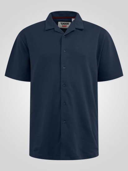 D555 Connor Stretch Cuban Collar Resort Short Sleeve Shirt Navy - Hemden - Overhemden Grote Maten Heren