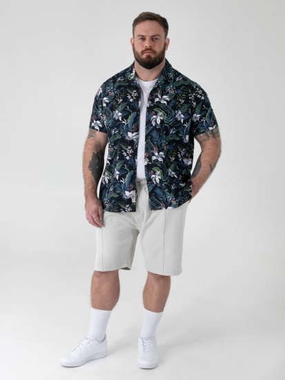 D555 Corden Hawaiian AOP Cuban Collar Resort Short Sleeve Navy - Shirts met korte mouwen - Grote Maten Overhemden Korte Mouw
