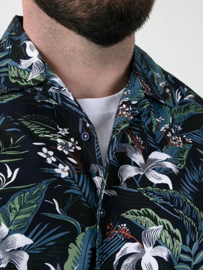 D555 Corden Hawaiian AOP Cuban Collar Resort Short Sleeve Navy - Shirts met korte mouwen - Grote Maten Overhemden Korte Mouw