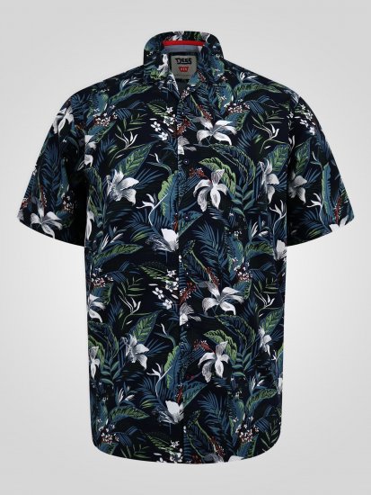 D555 Corden Hawaiian AOP Cuban Collar Resort Short Sleeve Navy - Shirts met korte mouwen - Grote Maten Overhemden Korte Mouw