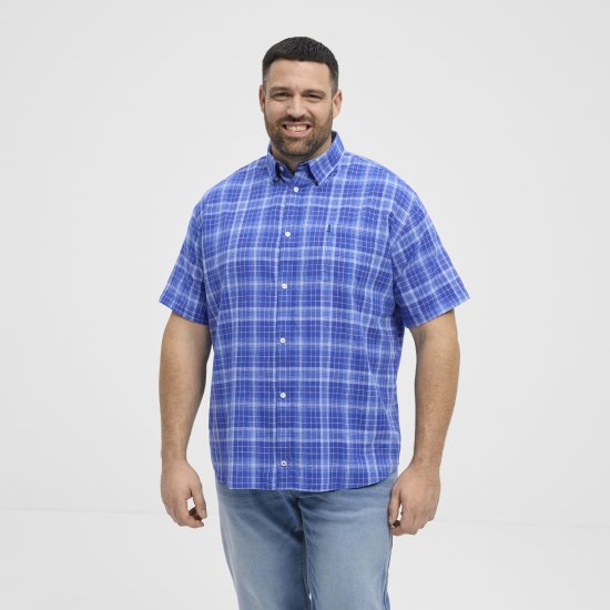 North Latitude 51145 Checked Short Sleeve Shirt Cobolt Blue - Shirts met korte mouwen - Grote Maten Overhemden Korte Mouw