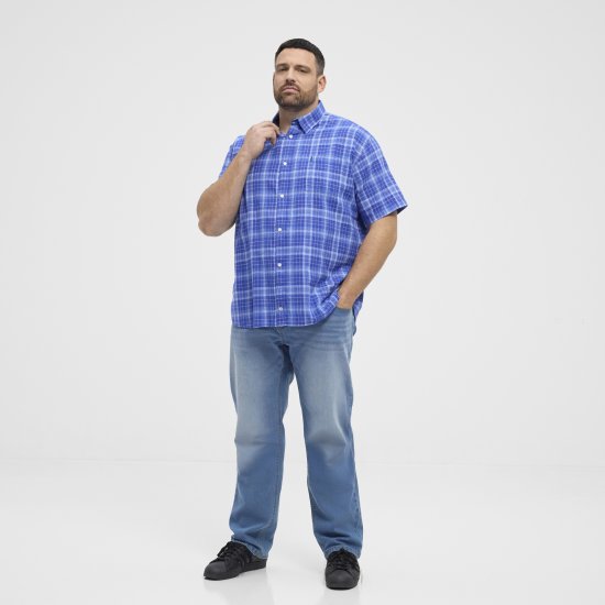 North Latitude 51145 Checked Short Sleeve Shirt Cobolt Blue - Shirts met korte mouwen - Grote Maten Overhemden Korte Mouw