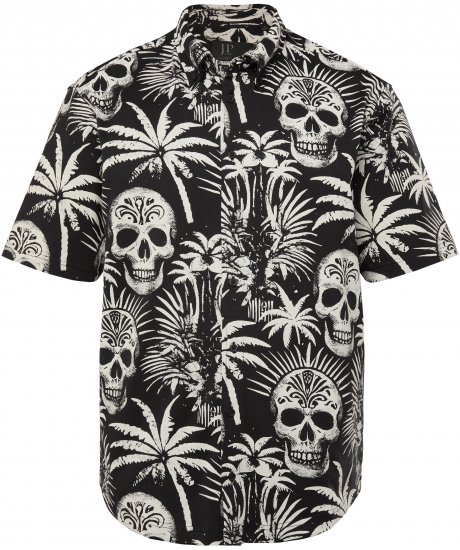 JP1880 Skull Pattern Jersey Short Sleeve Shirt Black - Hemden - Overhemden Grote Maten Heren