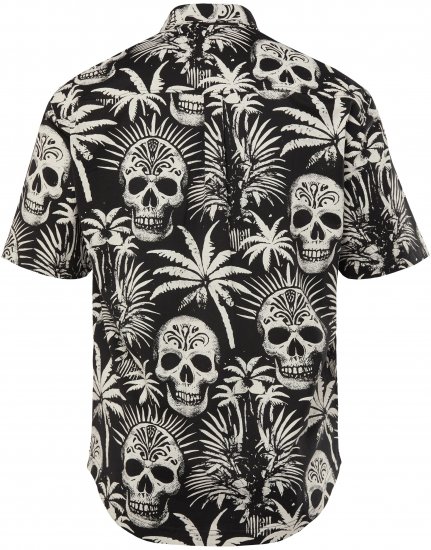 JP1880 Skull Pattern Jersey Short Sleeve Shirt Black - Hemden - Overhemden Grote Maten Heren