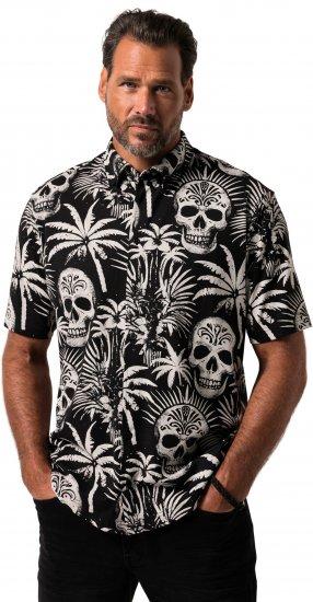 JP1880 Skull Pattern Jersey Short Sleeve Shirt Black - Hemden - Overhemden Grote Maten Heren