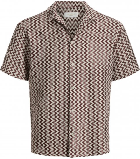 Jack & Jones Montauk Crochet Short Sleeve Shirt Dark Red - Shirts met korte mouwen - Grote Maten Overhemden Korte Mouw
