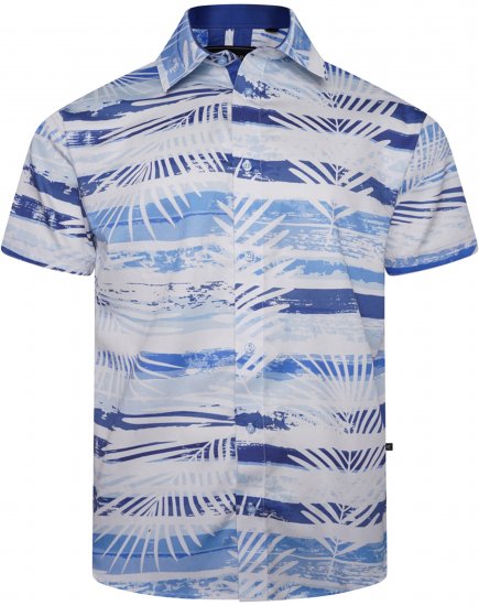 Kam Jeans 6065 Faded Leaf Short Sleeve Shirt Blue - Hemden - Overhemden Grote Maten Heren