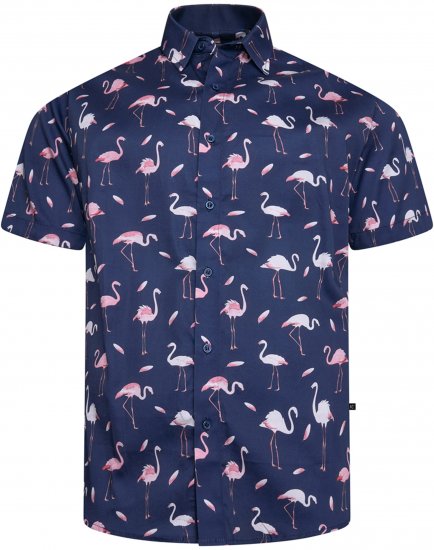 Kam Jeans 6068 Flamingo Short Sleeve Shirt Navy - Hemden - Overhemden Grote Maten Heren