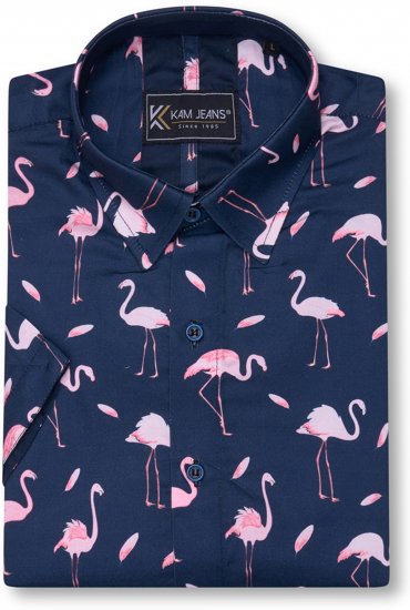 Kam Jeans 6068 Flamingo Short Sleeve Shirt Navy - Hemden - Overhemden Grote Maten Heren