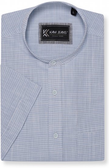 Kam Jeans 6334 Striped Grandad Short Sleeve Shirt Blue - Hemden - Overhemden Grote Maten Heren