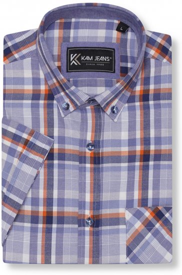 Kam Jeans 6339 Checked Short Sleeve Shirt Blue - Hemden - Overhemden Grote Maten Heren