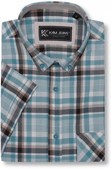 Kam Jeans 6339 Checked Short Sleeve Shirt Mineral Blue - Hemden - Overhemden Grote Maten Heren