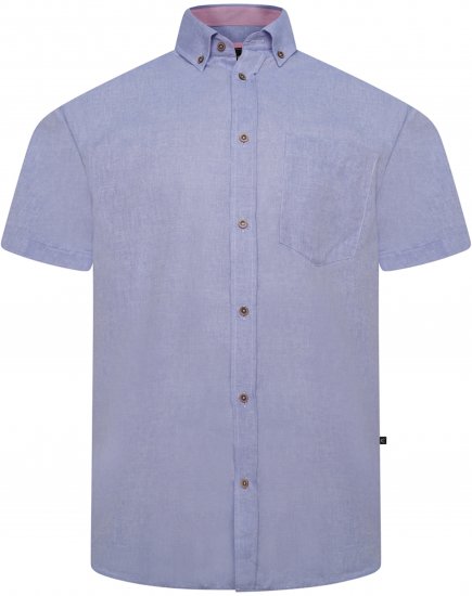 Kam Jeans 6340 Linen Mix Short Sleeve Shirt Blue - Hemden - Overhemden Grote Maten Heren