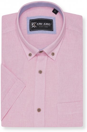 Kam Jeans 6340 Linen Mix Short Sleeve Shirt Pink - Hemden - Overhemden Grote Maten Heren