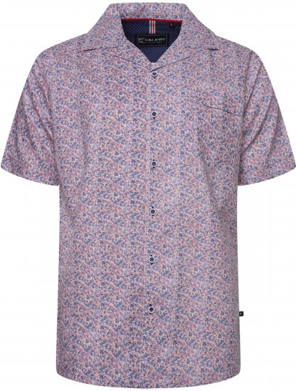 Kam Jeans 6343 Hawaiian Collar Floral Short Sleeve Shirt Navy - Hemden - Overhemden Grote Maten Heren