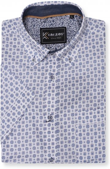 Kam Jeans 6345 Jewel Pattern Short Sleeve Shirt Blue - Hemden - Overhemden Grote Maten Heren