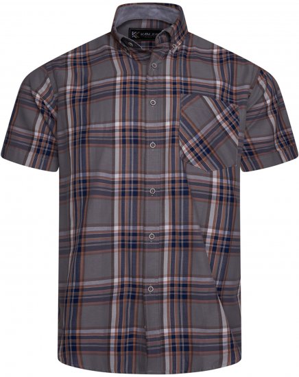 Kam Jeans 6350 Casual Checked Short Sleeve Shirt Grey - Hemden - Overhemden Grote Maten Heren