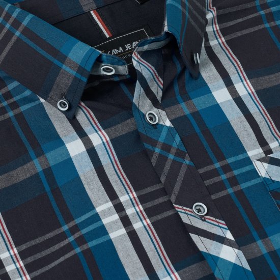 Kam Jeans 6380 Casual Checked Short Sleeve Shirt Navy - Shirts met korte mouwen - Grote Maten Overhemden Korte Mouw