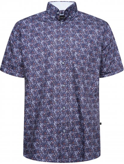 Kam Jeans P044 Premium Floral Printed Moonlight - Shirts met korte mouwen - Grote Maten Overhemden Korte Mouw