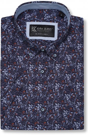 Kam Jeans P044 Premium Floral Printed Moonlight - Shirts met korte mouwen - Grote Maten Overhemden Korte Mouw
