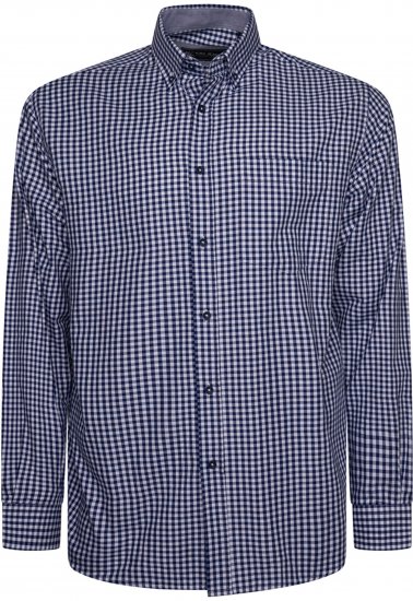 Kam Jeans 6351 Classic Gingham Shirt Long Sleeve Navy - Hemden - Overhemden Grote Maten Heren