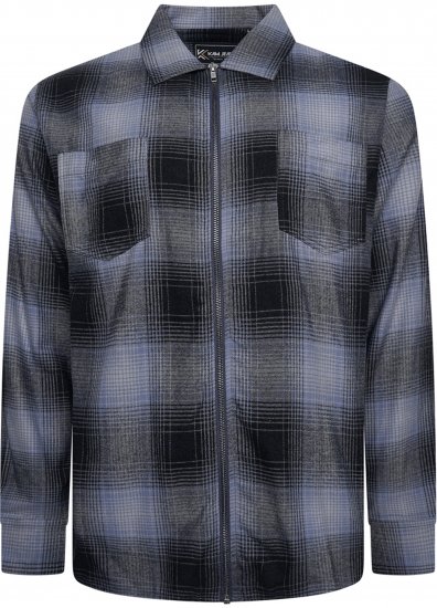 Kam Jeans 6354 Zip Through Check Shirt Charcoal - Hemden - Overhemden Grote Maten Heren