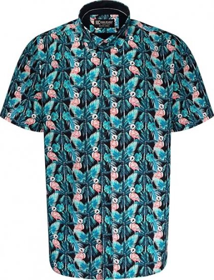 Kam Jeans P024 Flamingo Print Shirt Black - Hemden - Overhemden Grote Maten Heren