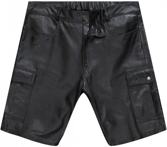 JP1880 Leather Shorts Cargo Pockets Lamb Nappa Leather Black - Shorts - Grote Maten Korte Broeken Heren