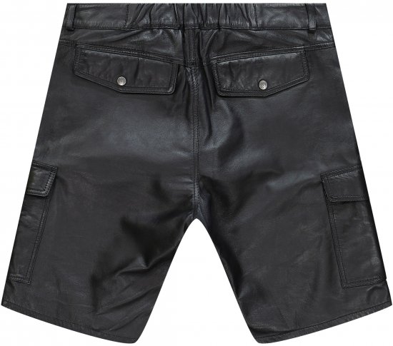 JP1880 Leather Shorts Cargo Pockets Lamb Nappa Leather Black - Shorts - Grote Maten Korte Broeken Heren