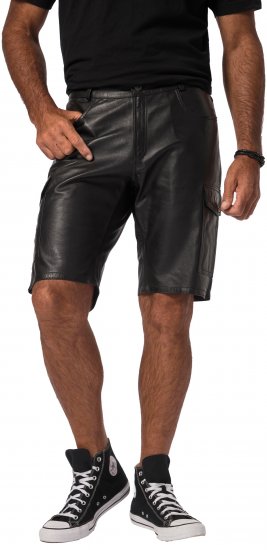 JP1880 Leather Shorts Cargo Pockets Lamb Nappa Leather Black - Shorts - Grote Maten Korte Broeken Heren