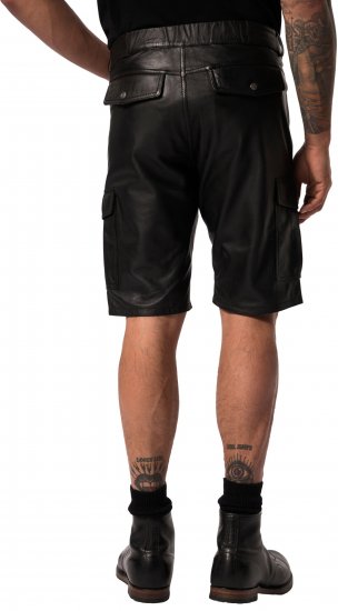 JP1880 Leather Shorts Cargo Pockets Lamb Nappa Leather Black - Shorts - Grote Maten Korte Broeken Heren