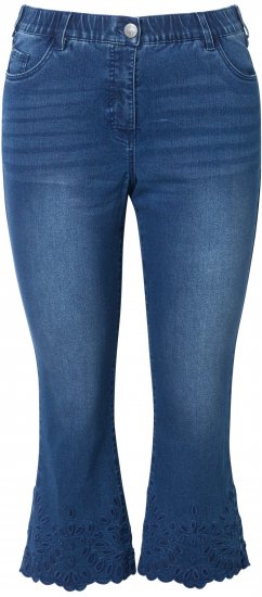 Ulla Popken Cropped Flared Eyelet Jeans Denim Blue - Jeans & Broeken in Grote Maten – Plus Size - 