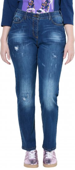 Ulla Popken Lightly Distressed Stretch Fit Jeans Blue Denim - Jeans & Broeken in Grote Maten – Plus Size - 