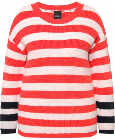 Ulla Popken Mixed Stripe Long Sleeve Sweater Hibiscus Red - Sweaters & hoodies - 