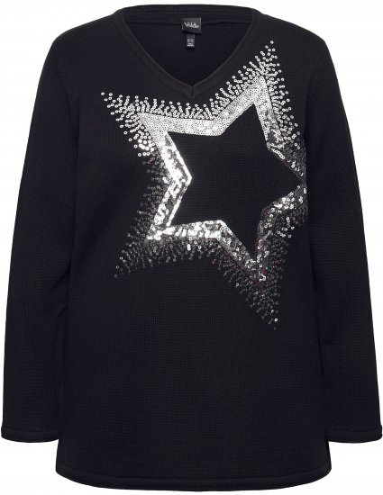 Ulla Popken Sequined Star Rolled Edge Sweater Black - Sweaters & hoodies - 