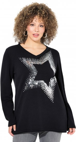 Ulla Popken Sequined Star Rolled Edge Sweater Black - Sweaters & hoodies - 