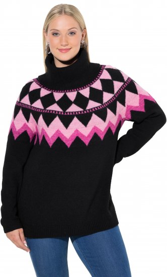 Ulla Popken Neon Alpine Pattern Long Sleeve Turtleneck Sweater Light Pink - Sweaters & hoodies - 