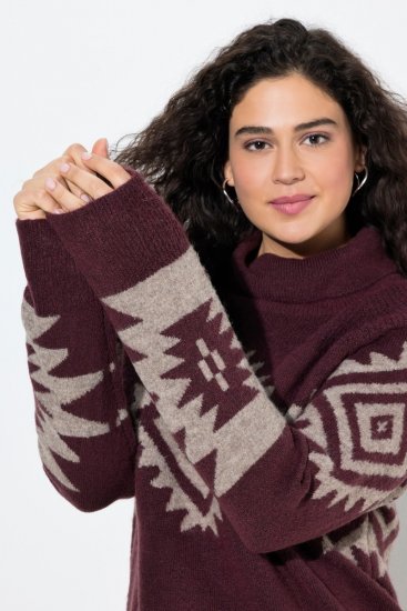 Ulla Popken Aztec Pattern Turtleneck Sweater Plum - Sweaters & hoodies - Warme Sweaters, Hoodies & Truien