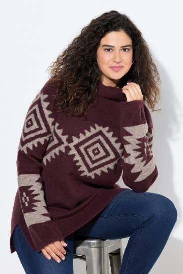 Ulla Popken Aztec Pattern Turtleneck Sweater Plum - Sweaters & hoodies - Warme Sweaters, Hoodies & Truien