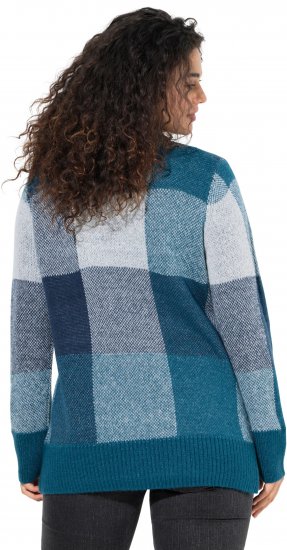 Ulla Popken Grand Check Long Sleeve Sweater Teal - Sweaters & hoodies - 