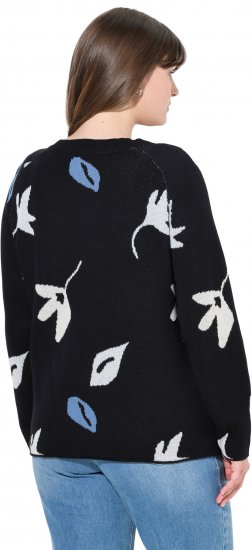 Ulla Popken Eco Cotton Leaf Pattern Long Sleeve Sweater Black - Sweaters & hoodies - 